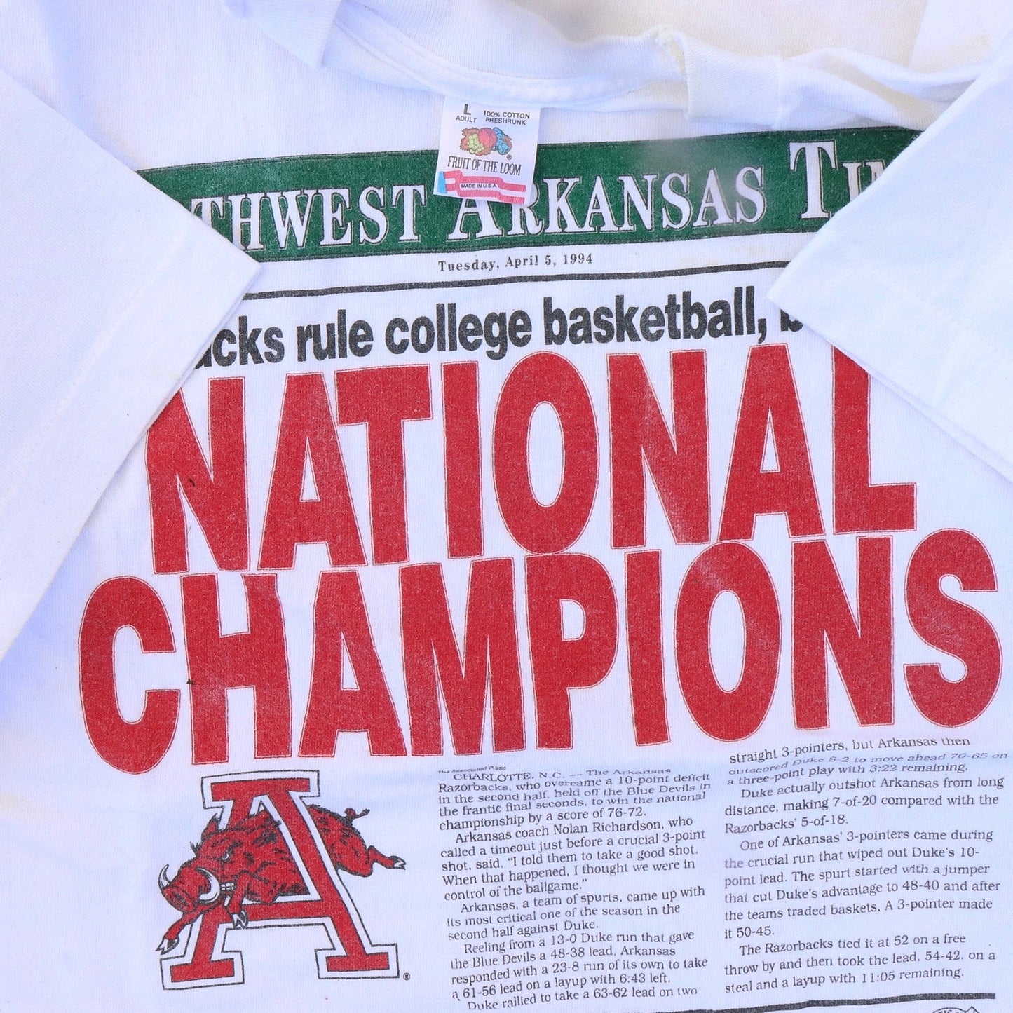 1994 North West Arkansas Times National Champions Tee - backtovida