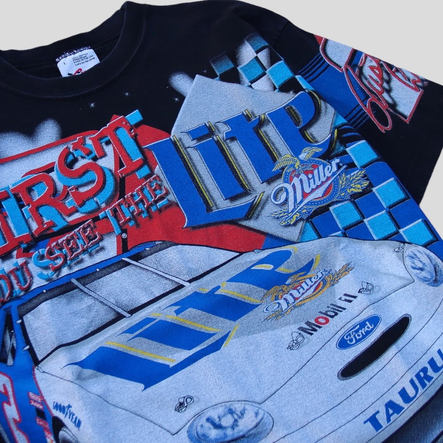 1990s Rusty Wallace Miller Lite AOP NASCAR T-Shirt - backtovida