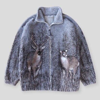 Vintage AOP Wildlife Deer Zip Fleece - backtovida