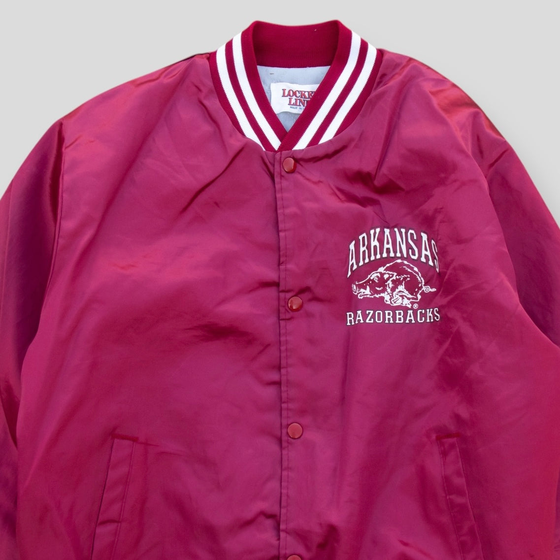 80s Rare Arkansas Script Varsity Jacket - L