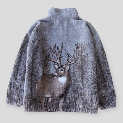 Vintage AOP Wildlife Deer Zip Fleece - backtovida