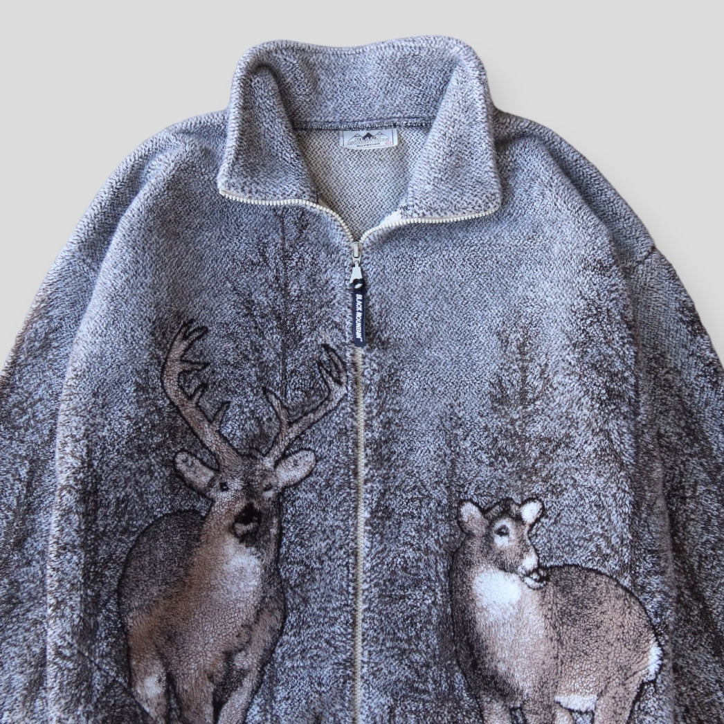 Vintage AOP Wildlife Deer Zip Fleece - backtovida