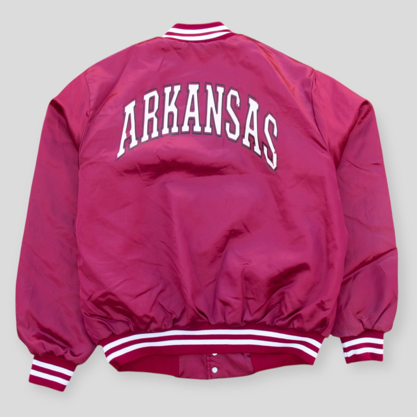 80s Rare Arkansas Script Varsity Jacket - L