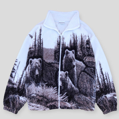 Vintage AOP Wildlife Bear Zip Fleece - backtovida