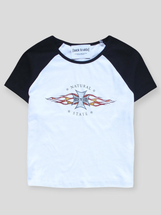 NATURAL STATE FLAME CROP TEE