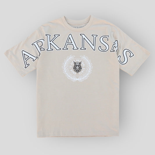 [back to vida] ARKANSAS Spell Out Beige T-Shirt - backtovida