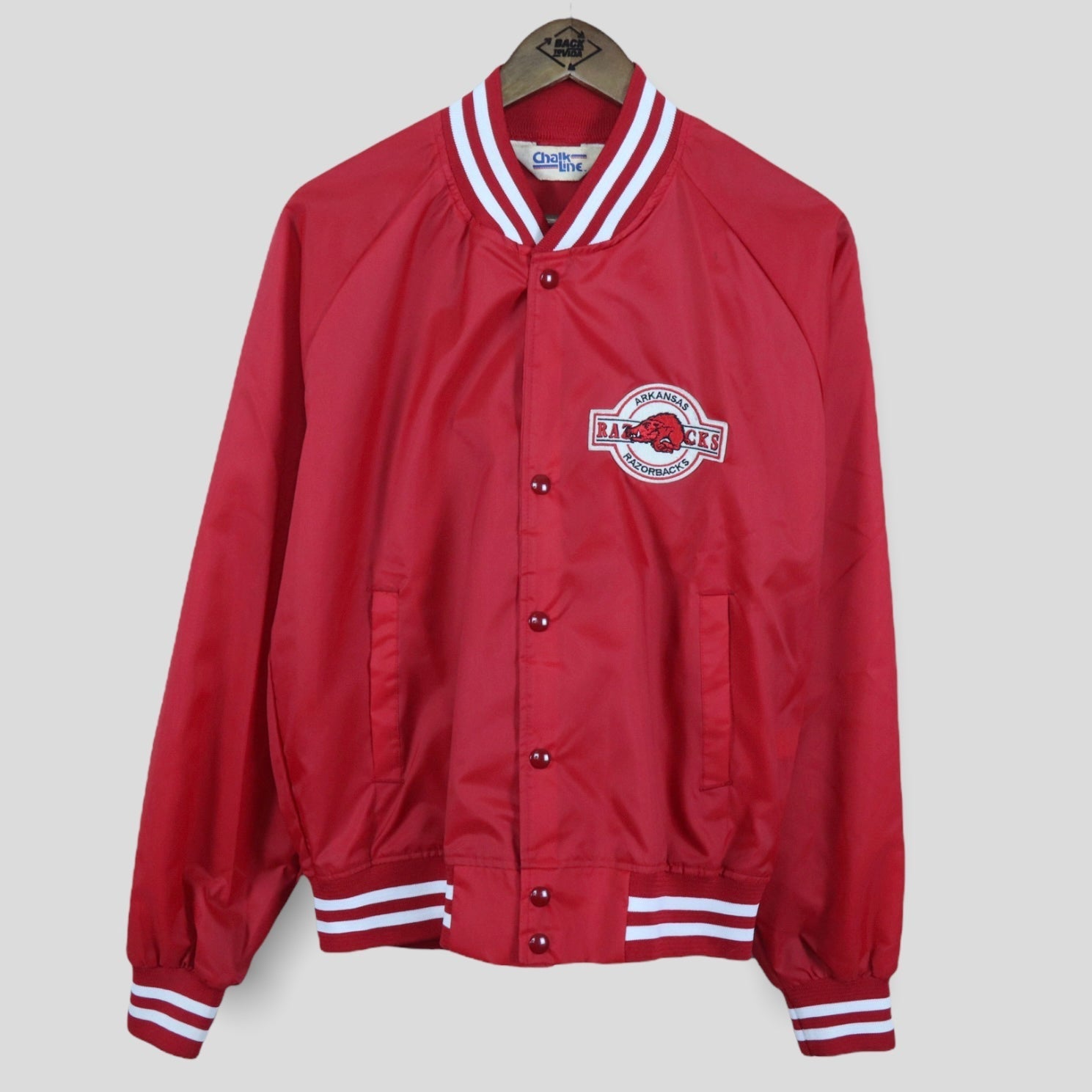 1980’s Razorbacks Chalk Line Varsity Jacket - backtovida